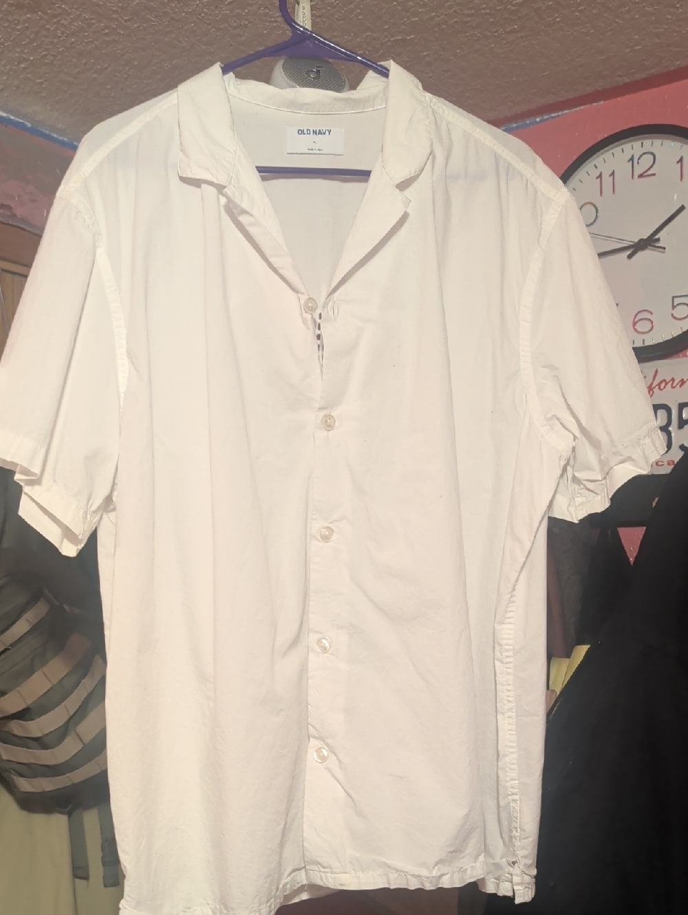 Old Navy Men's White Short-Sleeve Casual Button-Down Shirt